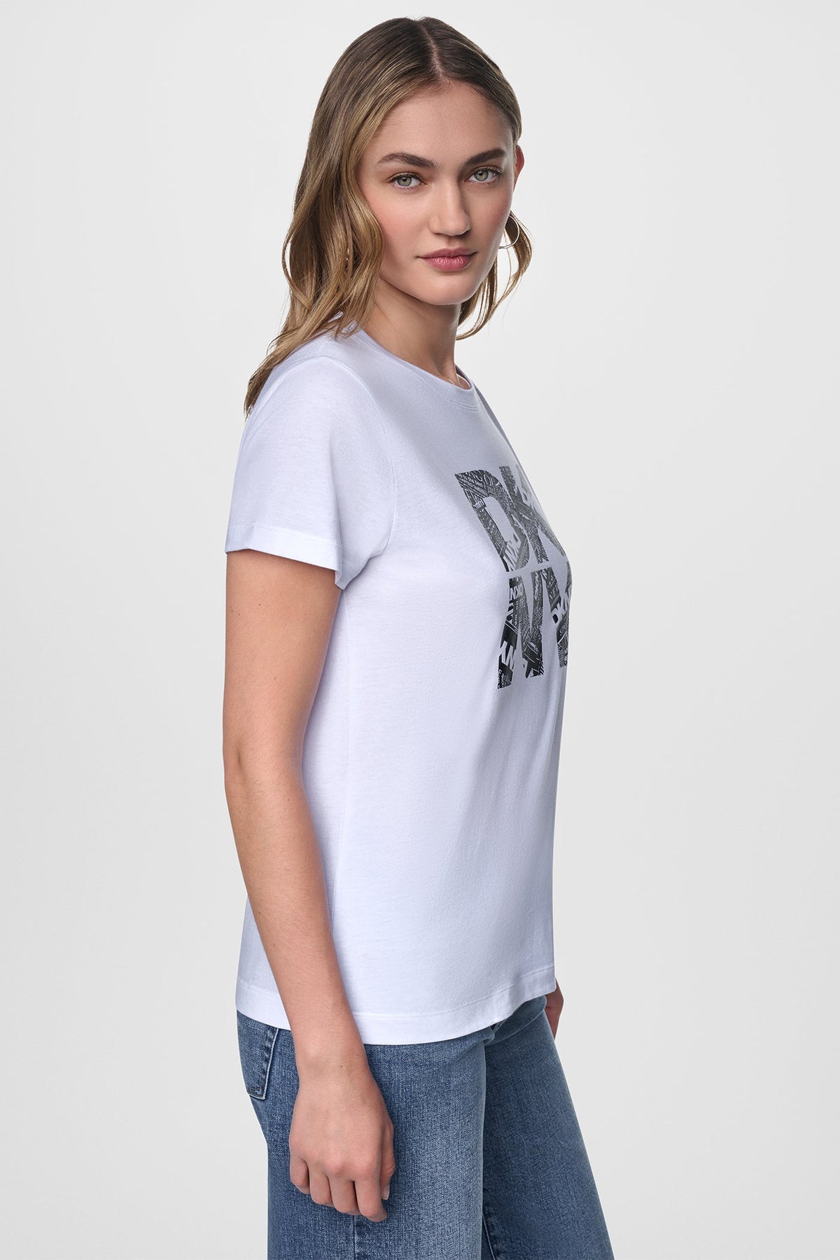 NEWSPRINT DKNY STACKED LOGO TEE Black/Silver | DKNY