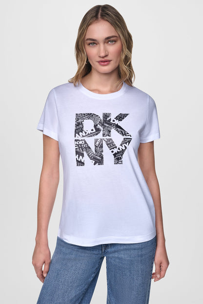 NEWSPRINT DKNY STACKED LOGO TEE Black/Silver | DKNY