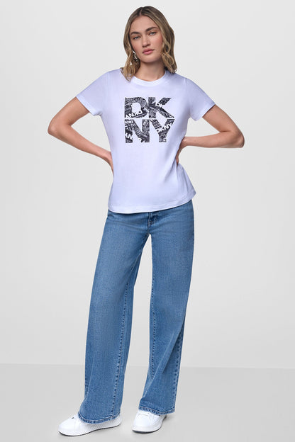 NEWSPRINT DKNY STACKED LOGO TEE Black/Silver | DKNY