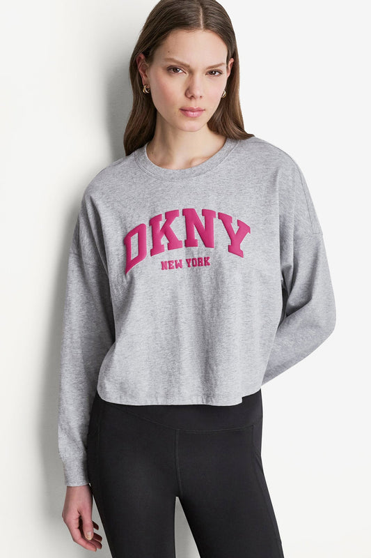 PUFF VARSITY LOGO LONG SLEEVE TEE Punch/Black | DKNY