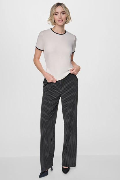CONTRAST TRIM TEE Coconut/Black | DKNY
