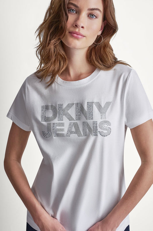 DKNY JEANS STACKED RHINESTONE DOME TEE Black | DKNY
