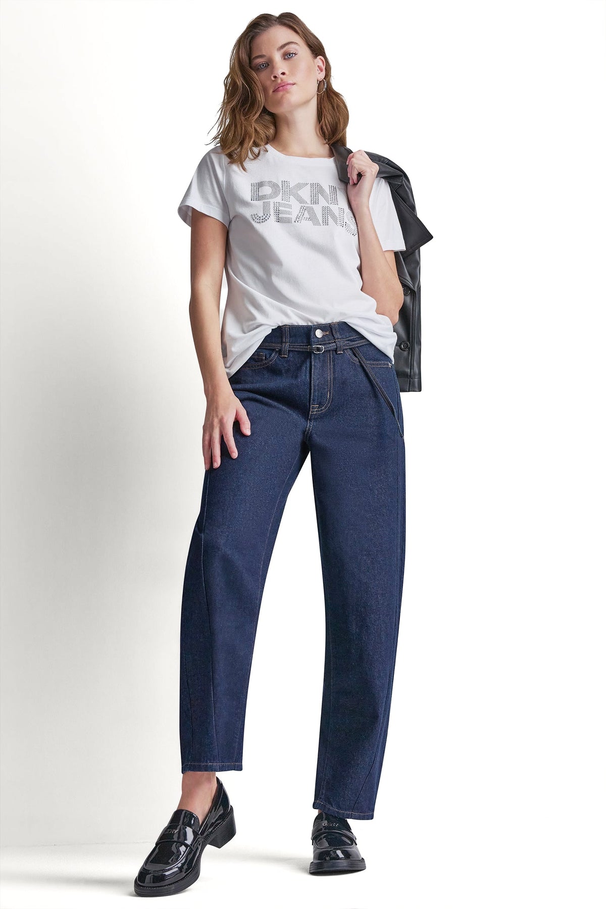 DKNY JEANS STACKED RHINESTONE DOME TEE Black | DKNY