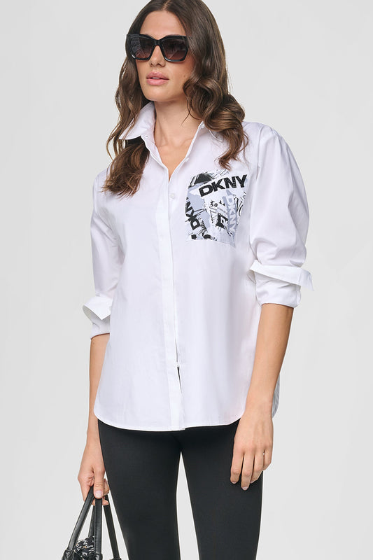 LOGO POCKET POPLIN SHIRT White | DKNY