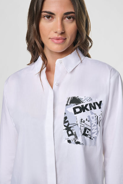 LOGO POCKET POPLIN SHIRT White | DKNY