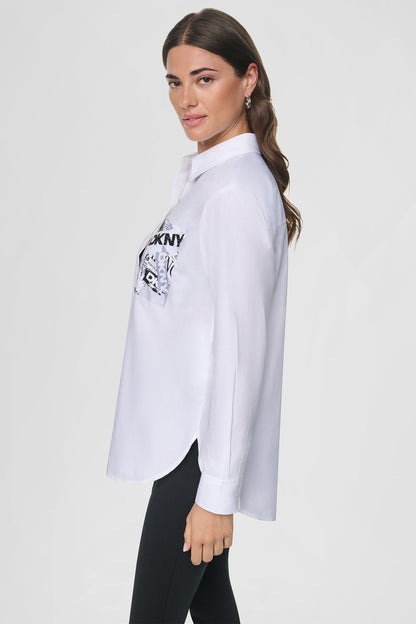 LOGO POCKET POPLIN SHIRT White | DKNY