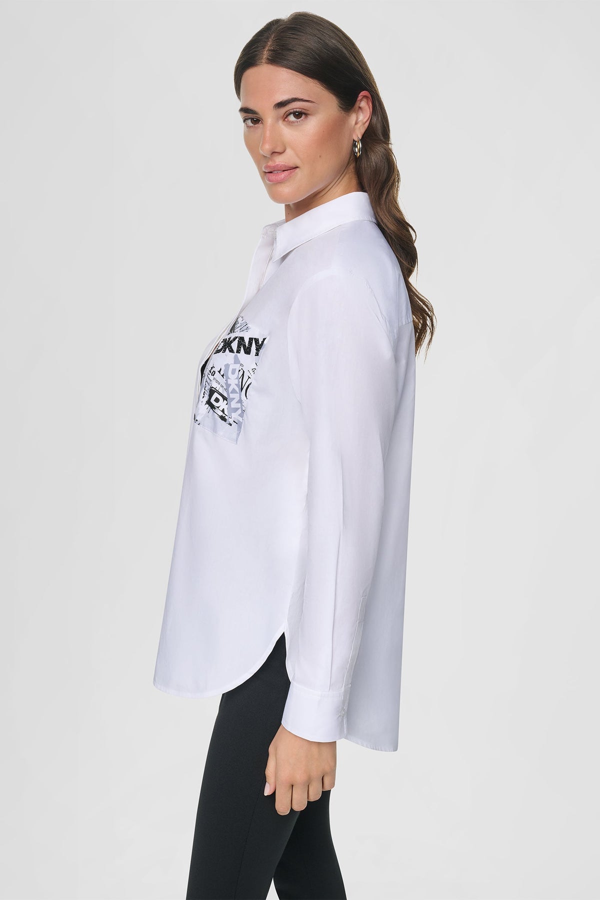 LOGO POCKET POPLIN SHIRT White | DKNY