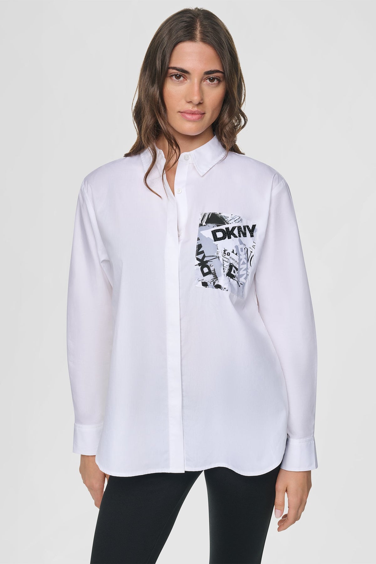 LOGO POCKET POPLIN SHIRT White | DKNY