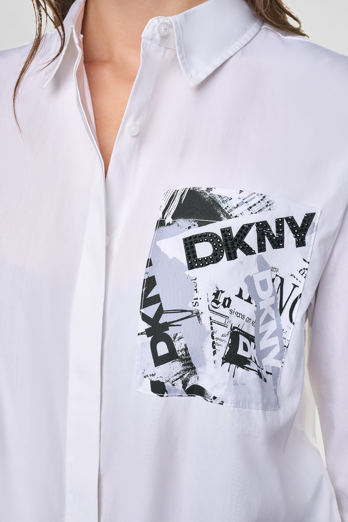 LOGO POCKET POPLIN SHIRT White | DKNY