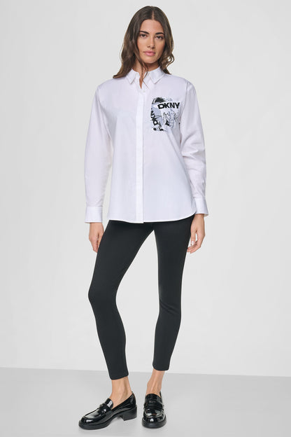 LOGO POCKET POPLIN SHIRT White | DKNY