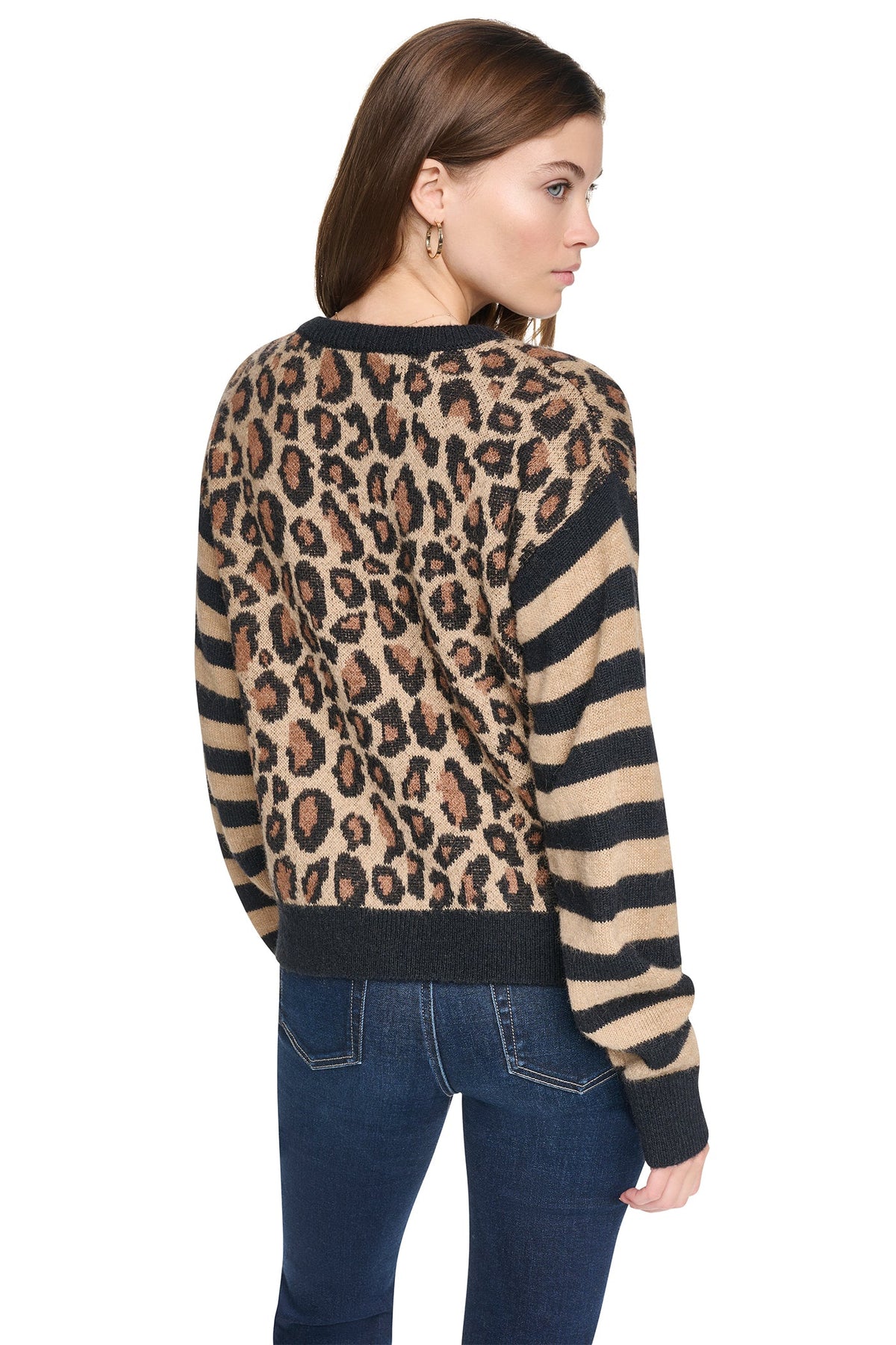 MIXED CHEETAH AND STRIPE CARDIGAN Travertine Combo | DKNY