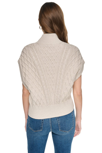 BUTTON SHOULDER CABLE SWEATER VEST Cortado Heather | DKNY