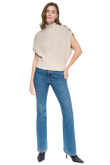 BUTTON SHOULDER CABLE SWEATER VEST Cortado Heather | DKNY