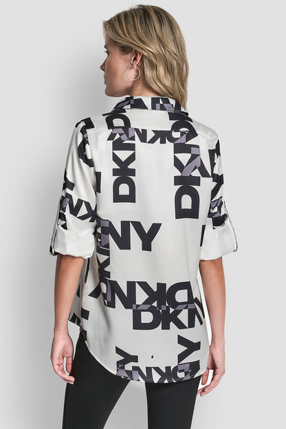 LOGO ROLL TAB SHIRT White/Black | DKNY