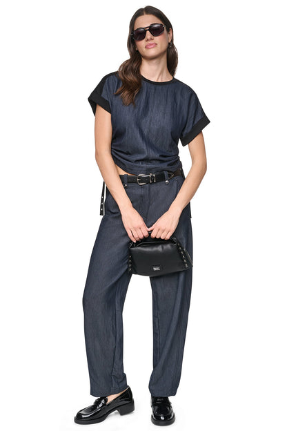 WASHED INDIGO SIDE RUCHED TOP Dark Indigo | DKNY