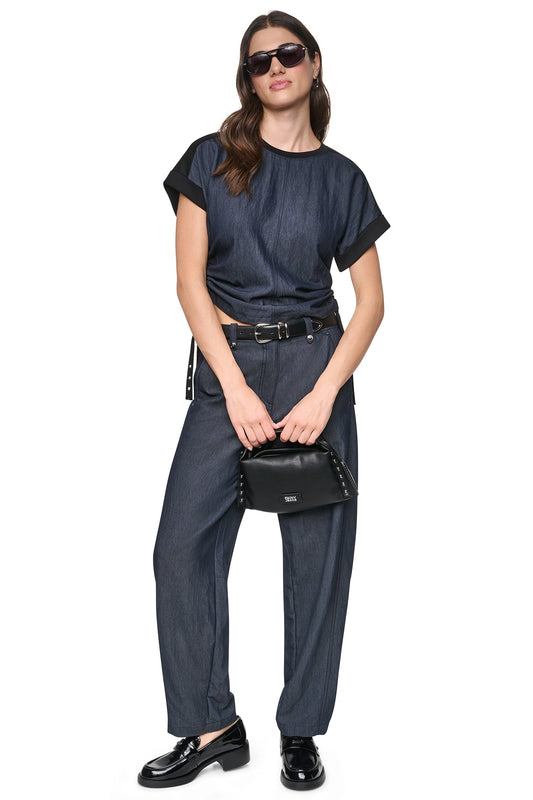 WASHED INDIGO SIDE RUCHED TOP Dark Indigo | DKNY
