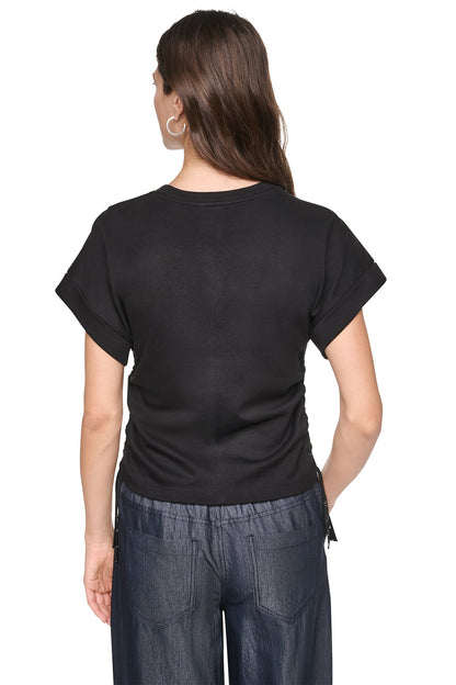 WASHED INDIGO SIDE RUCHED TOP Dark Indigo | DKNY