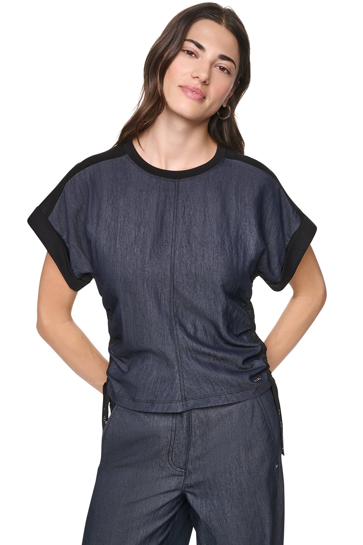 WASHED INDIGO SIDE RUCHED TOP Dark Indigo | DKNY