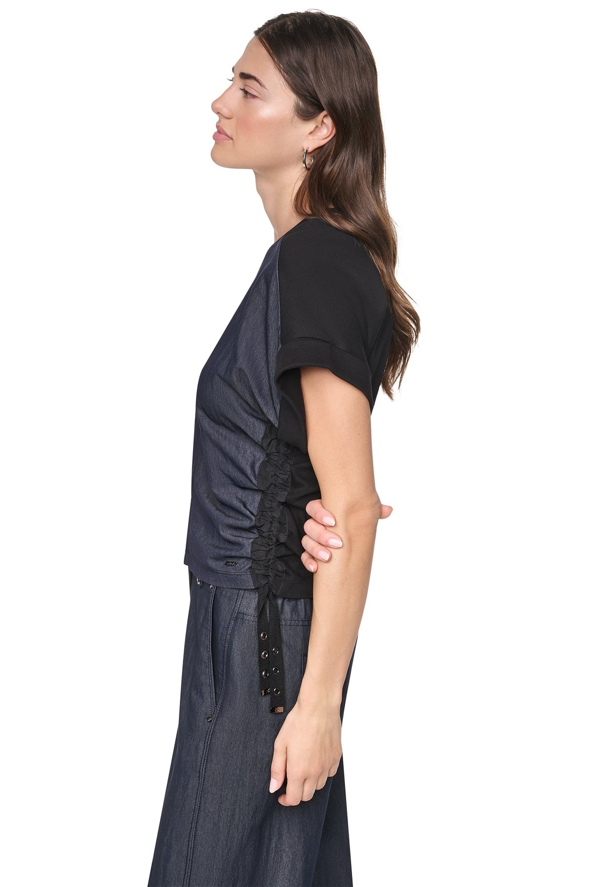 WASHED INDIGO SIDE RUCHED TOP Dark Indigo | DKNY