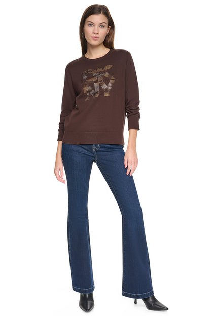 CAMO RHINESTONE LOGO SWEATER Espresso | DKNY