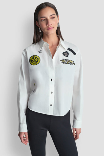 1989 LOGO PINS AND PATCHES SHIRT White | DKNY