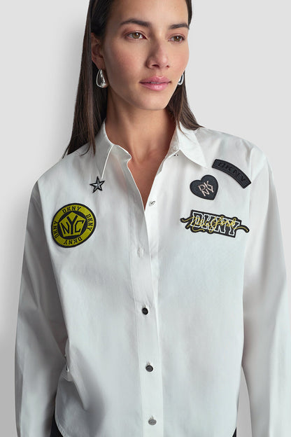 1989 LOGO PINS AND PATCHES SHIRT White | DKNY