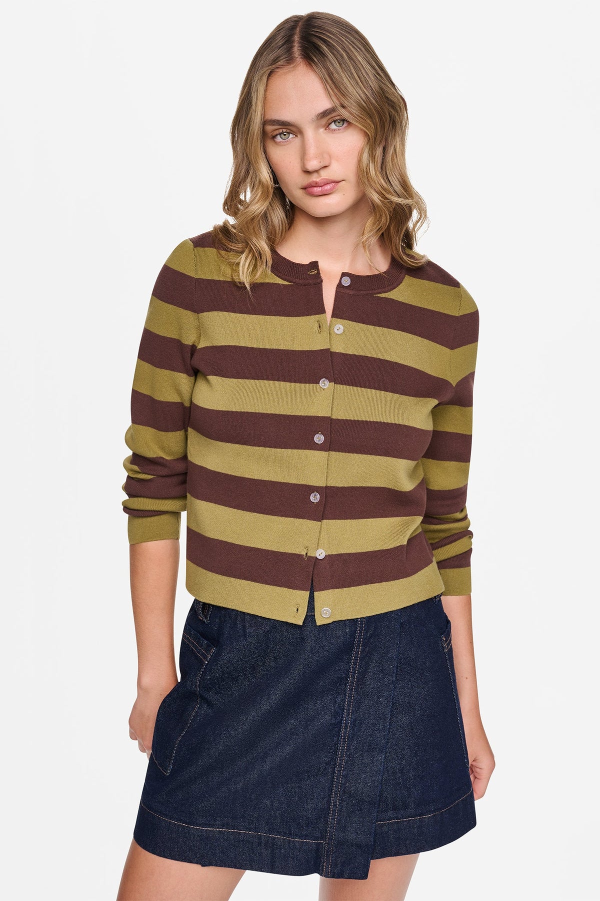 CROPPED STRIPED CARDIGAN Chestnut/Crocodile | DKNY