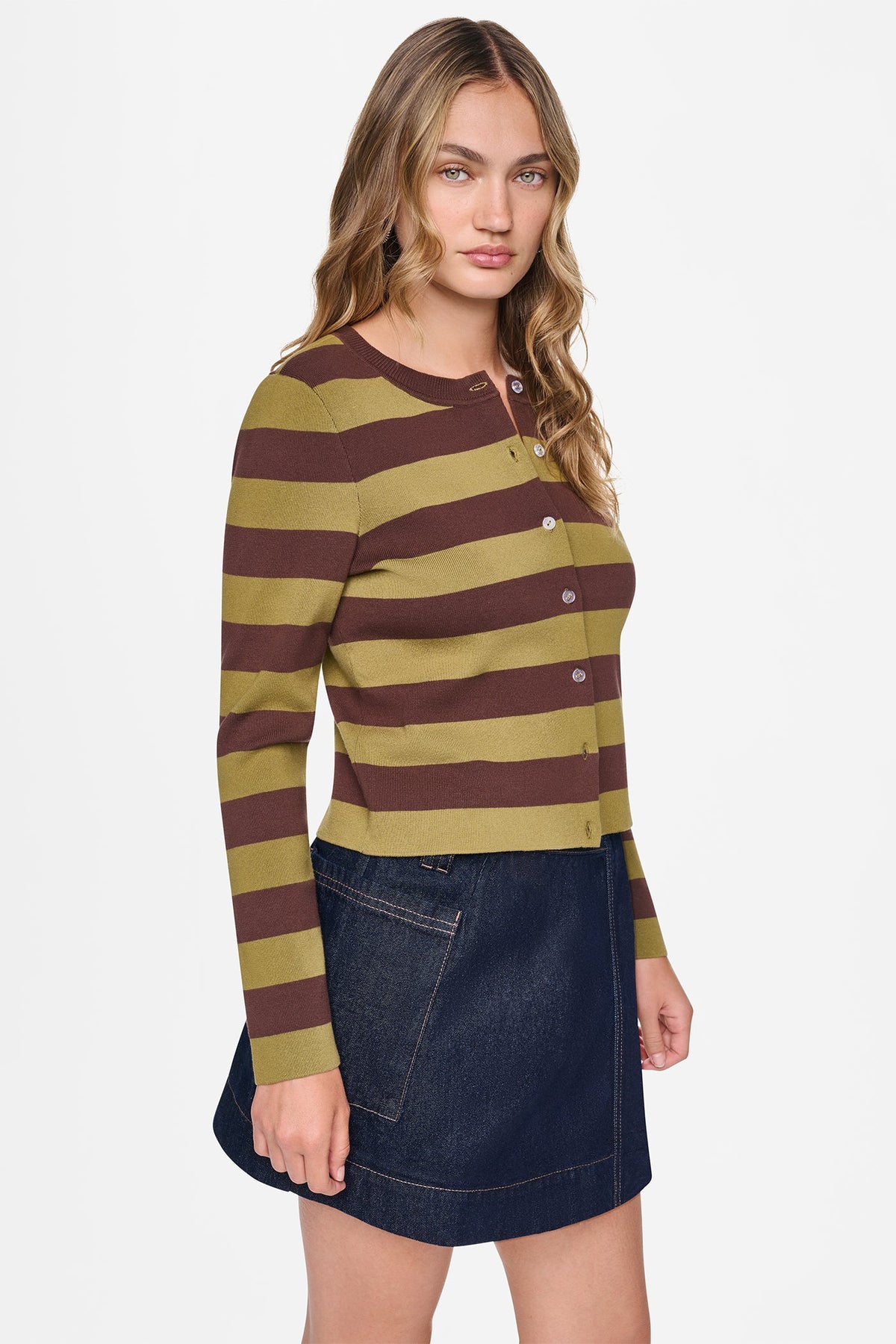 CROPPED STRIPED CARDIGAN Chestnut/Crocodile | DKNY