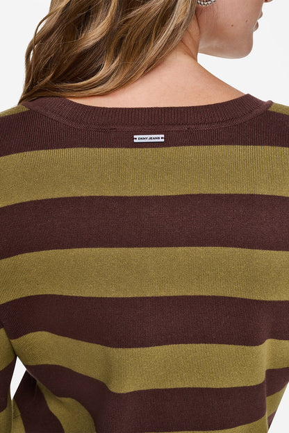 CROPPED STRIPED CARDIGAN Chestnut/Crocodile | DKNY