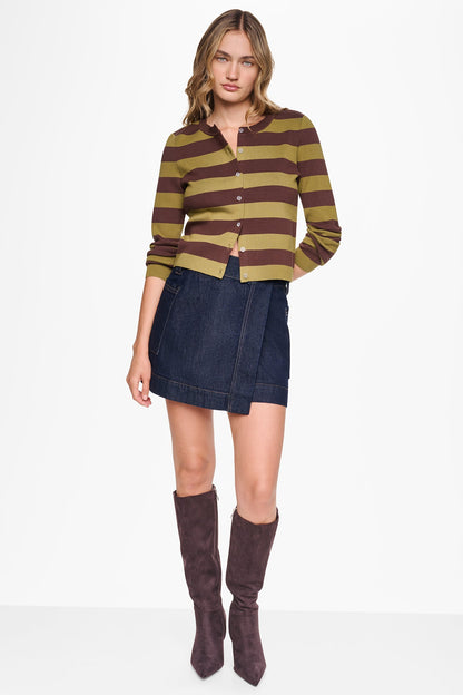 CROPPED STRIPED CARDIGAN Chestnut/Crocodile | DKNY