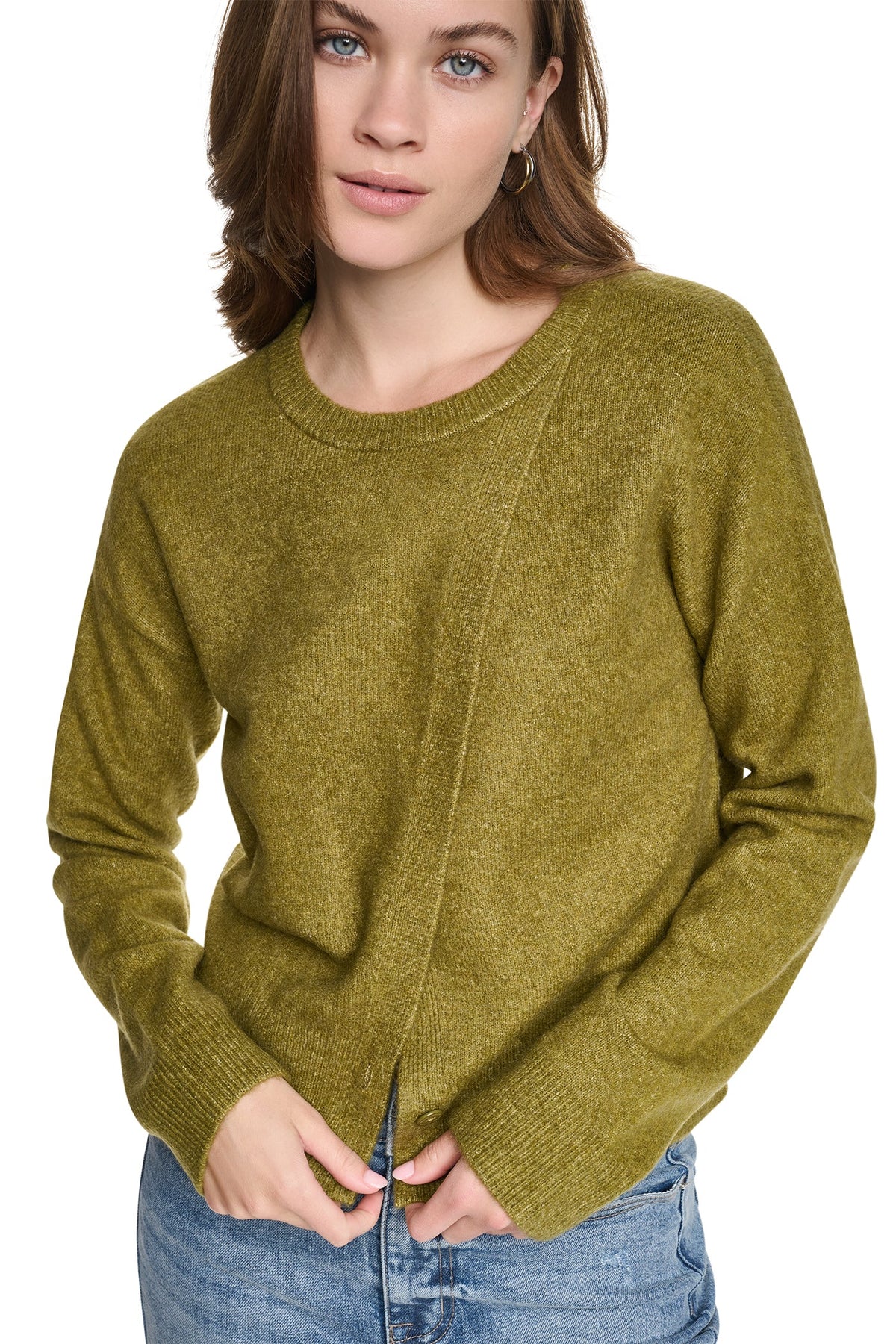 ASYMMETRIC BUTTON HEM CARDIGAN Black | DKNY
