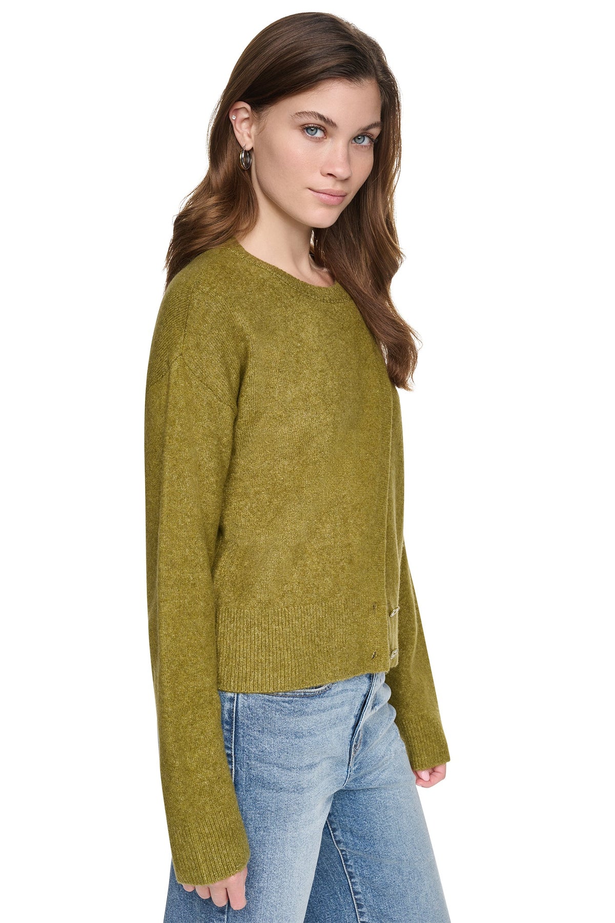 ASYMMETRIC BUTTON HEM CARDIGAN Black | DKNY