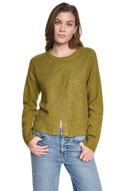 ASYMMETRIC BUTTON HEM CARDIGAN Black | DKNY