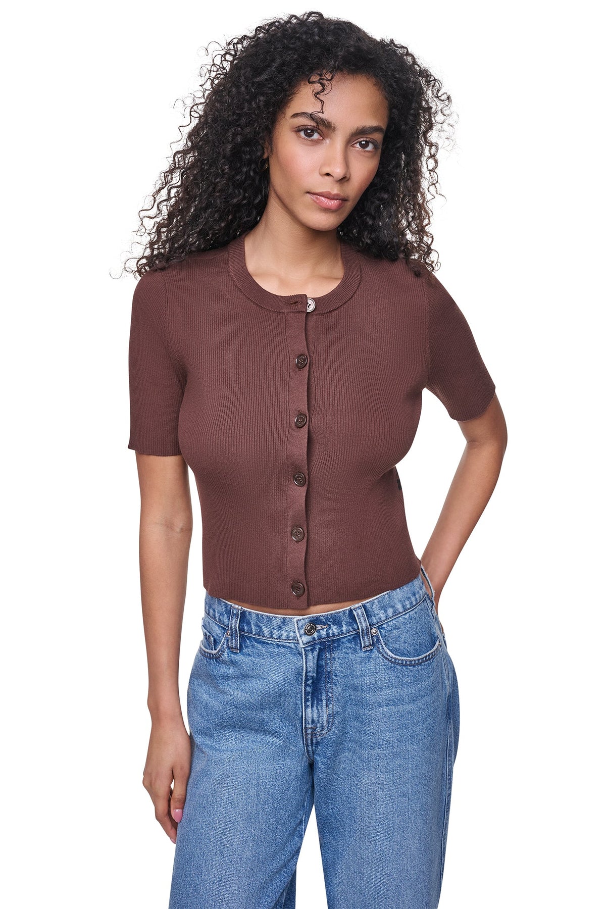 LOGO BUTTON CARDIGAN Black/Eggnog | DKNY