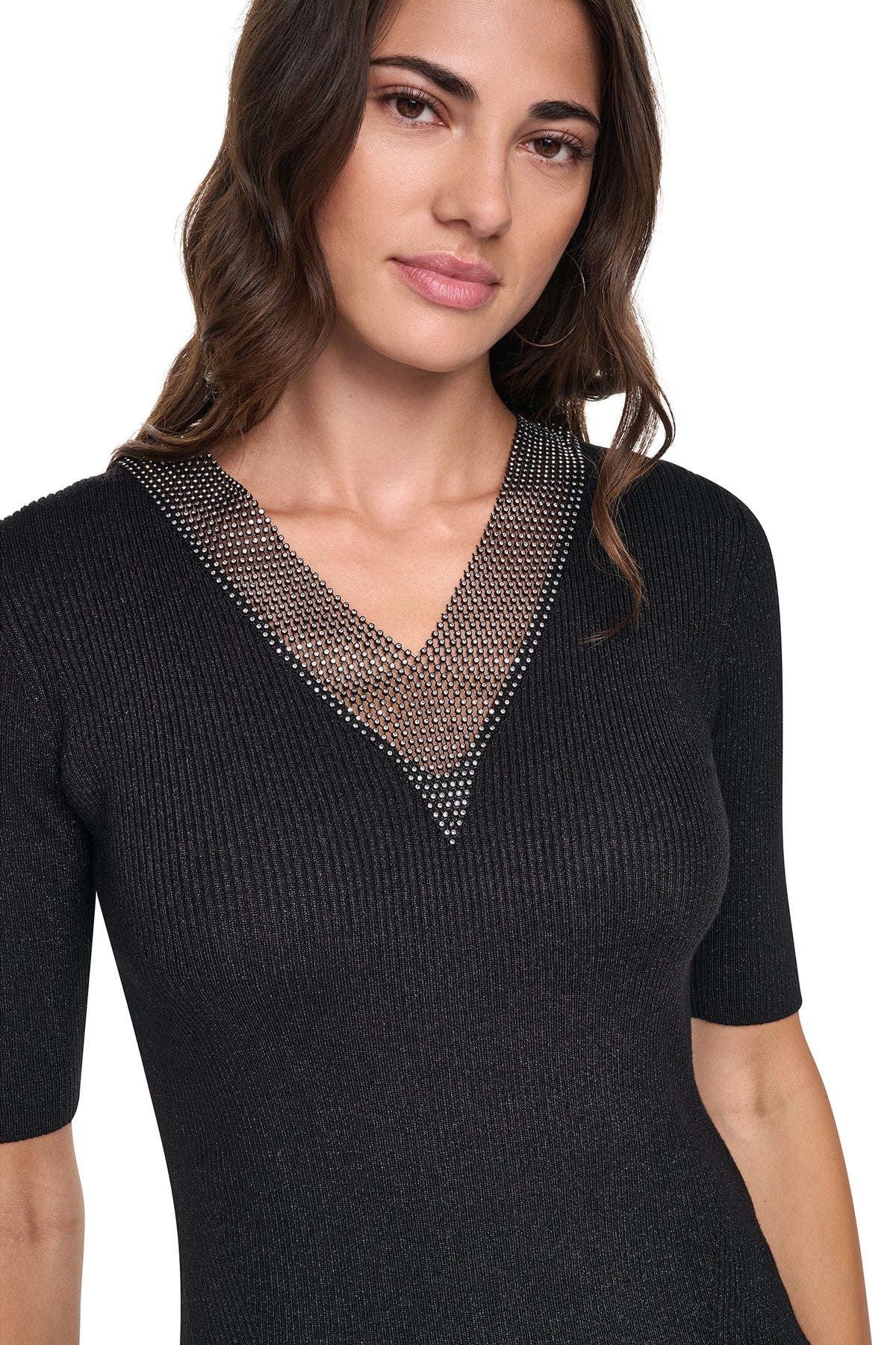 EMBELLISHED METALLIC SWEATER Asphalt Heather | DKNY