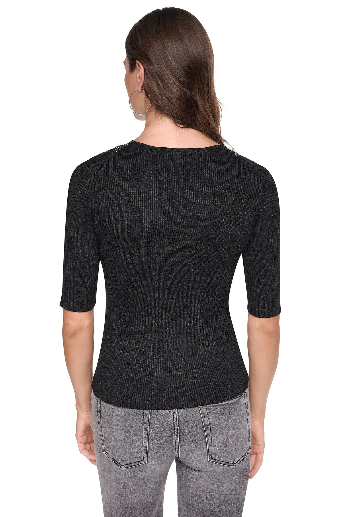EMBELLISHED METALLIC SWEATER Asphalt Heather | DKNY