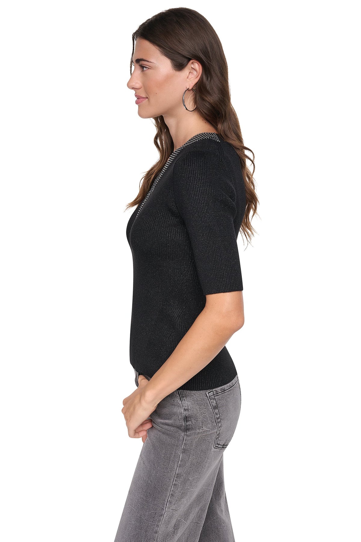 EMBELLISHED METALLIC SWEATER Asphalt Heather | DKNY