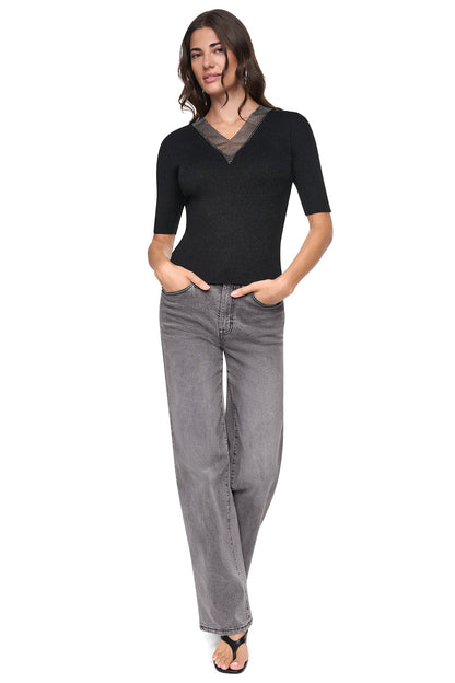 EMBELLISHED METALLIC SWEATER Asphalt Heather | DKNY