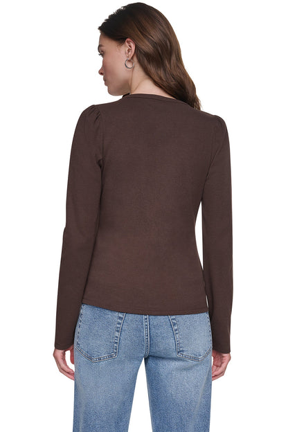 PUFF SLEEVE RHINESTONE TOP Espresso/Gunmetal | DKNY