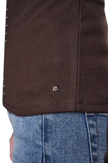 PUFF SLEEVE RHINESTONE TOP Espresso/Gunmetal | DKNY