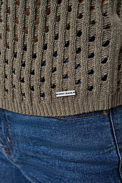 CHENILLE FLUTTER SLEEVE SWEATER Utility Green | DKNY