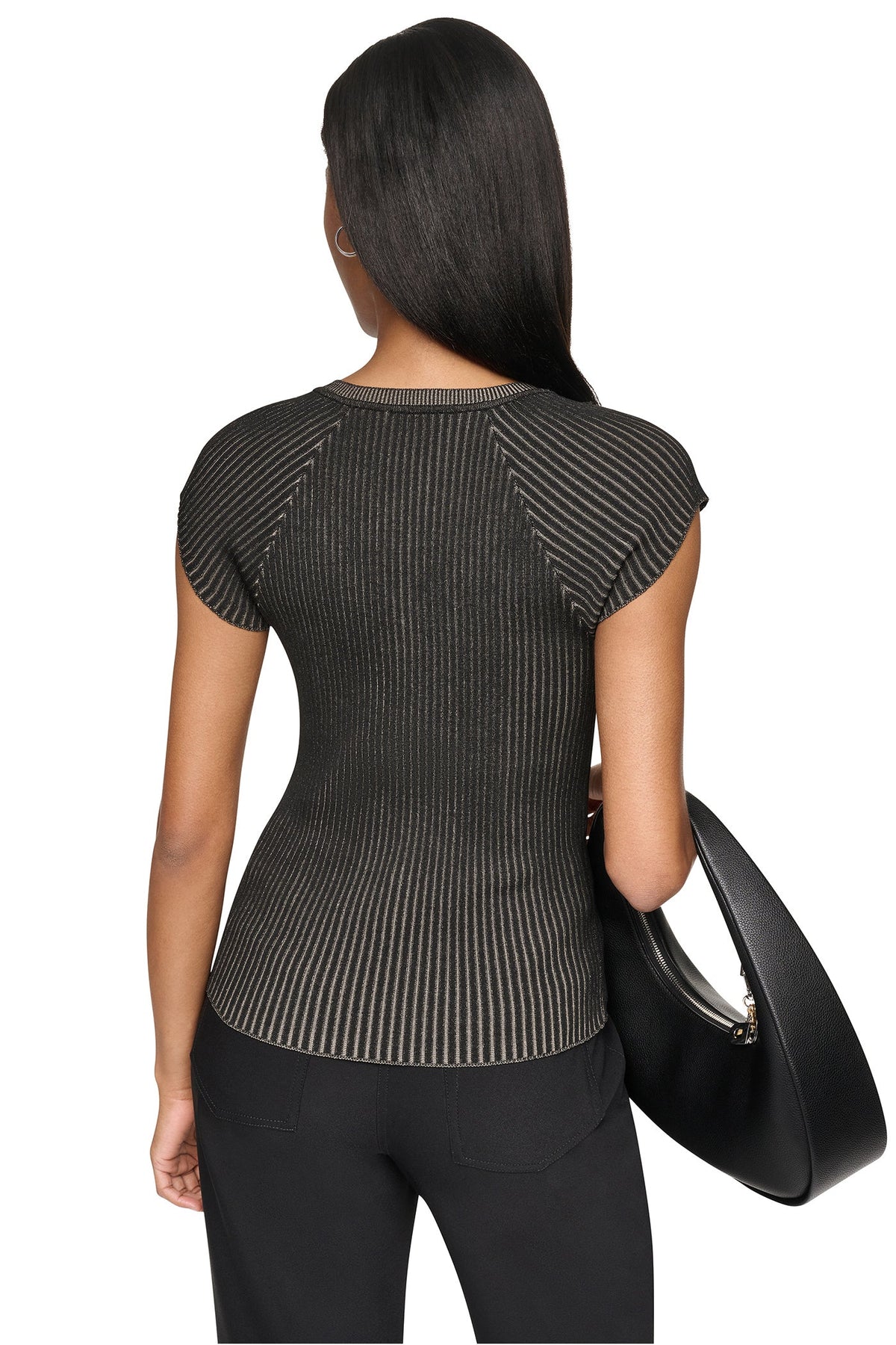 RIB KNIT SWEATER Travertine/Black | DKNY