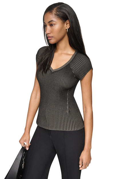 RIB KNIT SWEATER Travertine/Black | DKNY