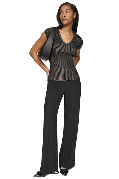 RIB KNIT SWEATER Travertine/Black | DKNY