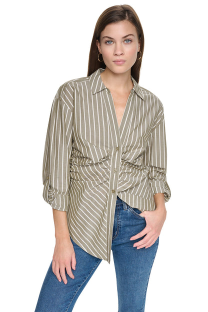 STRIPED RUCHED SHIRT Utility Green | DKNY