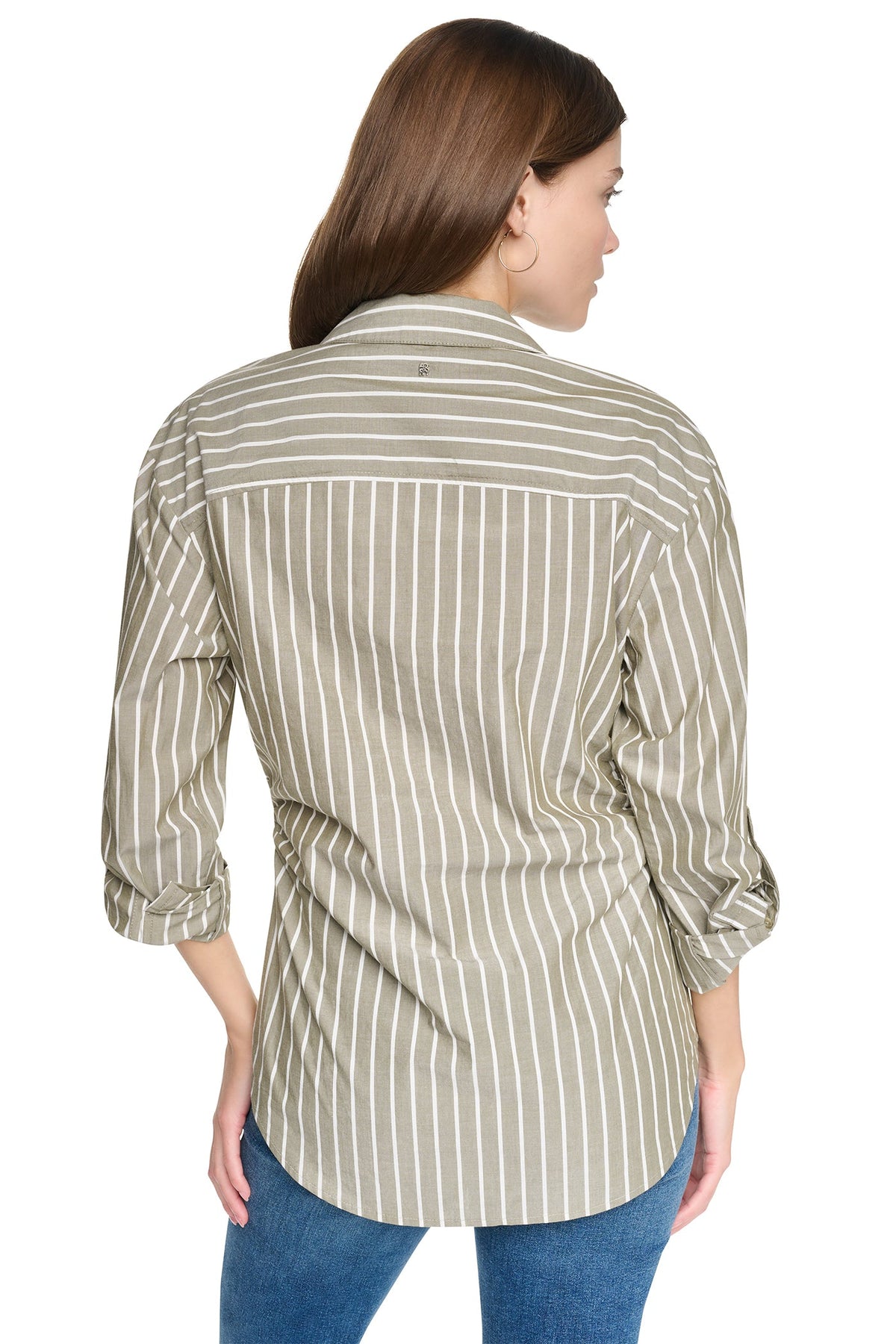 STRIPED RUCHED SHIRT Utility Green | DKNY