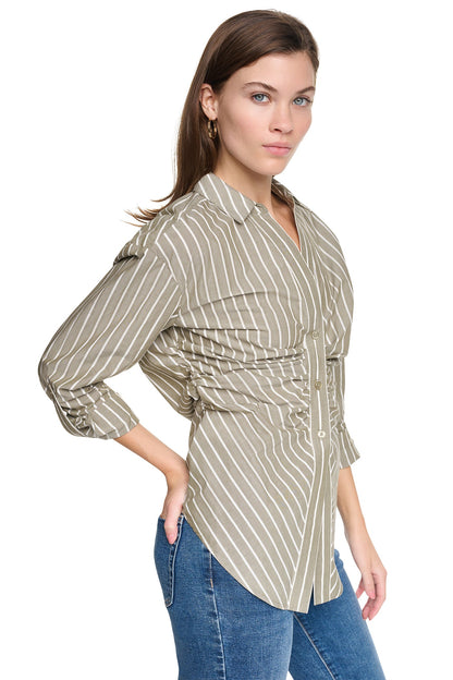 STRIPED RUCHED SHIRT Utility Green | DKNY