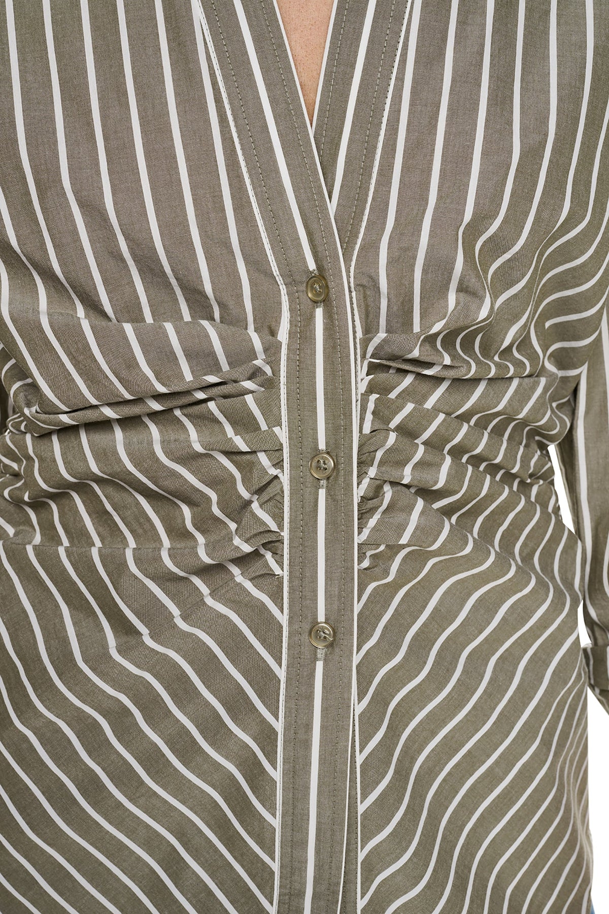 STRIPED RUCHED SHIRT Utility Green | DKNY