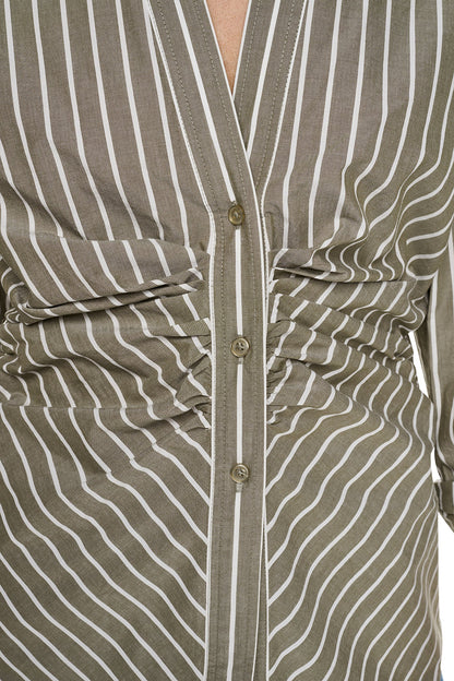 STRIPED RUCHED SHIRT Utility Green | DKNY