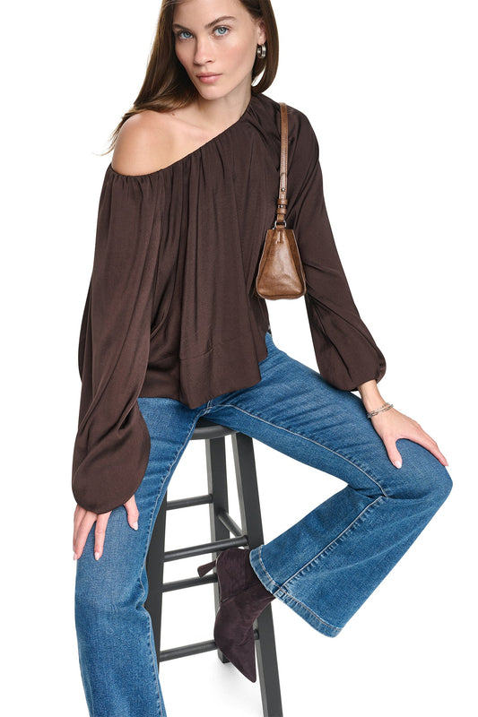 RAGLAN SLEEVE SHIRRED TOP Espresso | DKNY
